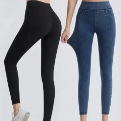 Women's Yoga Pants Yoga Leggings Jeggings Tummy Control Butt Lift High Waist Yoga Gym Workout Pilates Tights Dark Grey Black Blue Fall Winter Sports Activewear Stretchy Slim