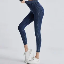 Women's Yoga Pants Yoga Leggings Jeggings Tummy Control Butt Lift High Waist Yoga Gym Workout Pilates Tights Dark Grey Black Blue Fall Winter Sports Activewear Stretchy Slim