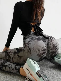 Women's Yoga Pants Yoga Leggings High Waist Yoga Gym Workout Pilates Tights Tie Dye Black Burgundy Blue Spandex Fall Sports Activewear Stretchy Slim