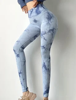 Women's Yoga Pants Yoga Leggings High Waist Yoga Gym Workout Pilates Tights Tie Dye Black Burgundy Blue Spandex Fall Sports Activewear Stretchy Slim