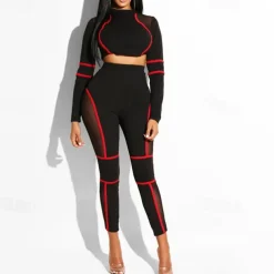 Women's Yoga Set 2 Piece Color Block Clothing Suit White Red Yoga Fitness Gym Workout High Waist Breathable Soft Long Sleeve Sport Activewear Micro-elastic Slim