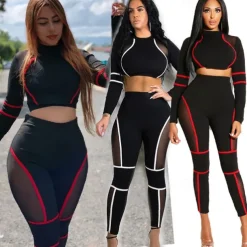 Women's Yoga Set 2 Piece Color Block Clothing Suit White Red Yoga Fitness Gym Workout High Waist Breathable Soft Long Sleeve Sport Activewear Micro-elastic Slim