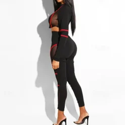 Women's Yoga Set 2 Piece Color Block Clothing Suit White Red Yoga Fitness Gym Workout High Waist Breathable Soft Long Sleeve Sport Activewear Micro-elastic Slim