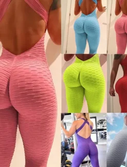 Women's Yoga Suit Tracksuit Tiktok Scrunch Butt Criss Cross Yoga Fitness Gym Workout High Waist Bodysuit Romper Sports Butt Lift Tummy Control 4 Way Stretch Quick Dry High Elasticity Sports