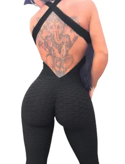 Women's Yoga Suit Tracksuit Tiktok Scrunch Butt Criss Cross Yoga Fitness Gym Workout High Waist Bodysuit Romper Sports Butt Lift Tummy Control 4 Way Stretch Quick Dry High Elasticity Sports
