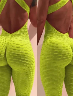 Women's Yoga Suit Tracksuit Tiktok Scrunch Butt Criss Cross Yoga Fitness Gym Workout High Waist Bodysuit Romper Sports Butt Lift Tummy Control 4 Way Stretch Quick Dry High Elasticity Sports