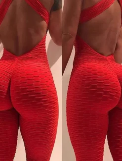 Women's Yoga Suit Tracksuit Tiktok Scrunch Butt Criss Cross Yoga Fitness Gym Workout High Waist Bodysuit Romper Sports Butt Lift Tummy Control 4 Way Stretch Quick Dry High Elasticity Sports