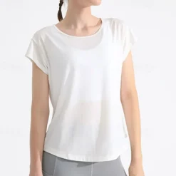 Women's Yoga Top Crew Neck Quick Dry Lightweight Breathable Mesh Short Sleeve Sports Solid Color Tee Tshirt Top For Running Fitness Yoga Loose Fit Activewear