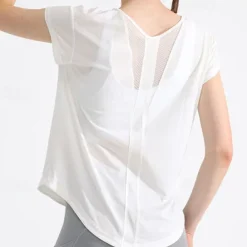 Women's Yoga Top Crew Neck Quick Dry Lightweight Breathable Mesh Short Sleeve Sports Solid Color Tee Tshirt Top For Running Fitness Yoga Loose Fit Activewear