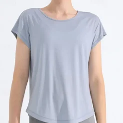 Women's Yoga Top Crew Neck Quick Dry Lightweight Breathable Mesh Short Sleeve Sports Solid Color Tee Tshirt Top For Running Fitness Yoga Loose Fit Activewear