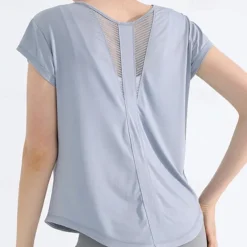Women's Yoga Top Crew Neck Quick Dry Lightweight Breathable Mesh Short Sleeve Sports Solid Color Tee Tshirt Top For Running Fitness Yoga Loose Fit Activewear