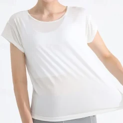 Women's Yoga Top Crew Neck Quick Dry Lightweight Breathable Mesh Short Sleeve Sports Solid Color Tee Tshirt Top For Running Fitness Yoga Loose Fit Activewear