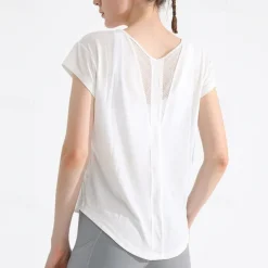 Women's Yoga Top Crew Neck Quick Dry Lightweight Breathable Mesh Short Sleeve Sports Solid Color Tee Tshirt Top For Running Fitness Yoga Loose Fit Activewear