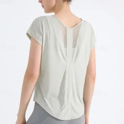 Women's Yoga Top Crew Neck Quick Dry Lightweight Breathable Mesh Short Sleeve Sports Solid Color Tee Tshirt Top For Running Fitness Yoga Loose Fit Activewear