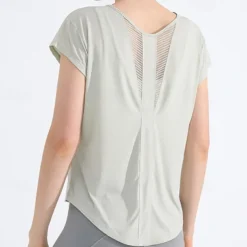 Women's Yoga Top Crew Neck Quick Dry Lightweight Breathable Mesh Short Sleeve Sports Solid Color Tee Tshirt Top For Running Fitness Yoga Loose Fit Activewear