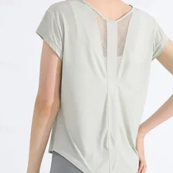 Women's Yoga Top Crew Neck Quick Dry Lightweight Breathable Mesh Short Sleeve Sports Solid Color Tee Tshirt Top For Running Fitness Yoga Loose Fit Activewear