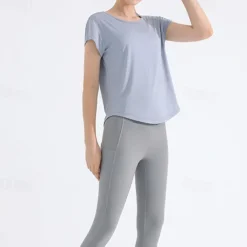 Women's Yoga Top Crew Neck Quick Dry Lightweight Breathable Mesh Short Sleeve Sports Solid Color Tee Tshirt Top For Running Fitness Yoga Loose Fit Activewear
