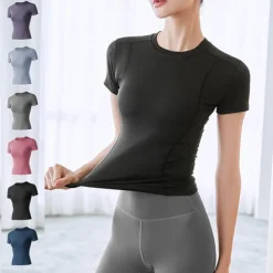 Women's Yoga Top Crew Neck Quick Dry Lightweight Breathable Mesh Short Sleeve Sports Solid Color Tee Tshirt Top For Running Fitness Yoga Loose Fit Activewear