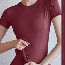 Women's Yoga Top Crew Neck Quick Dry Lightweight Breathable Mesh Short Sleeve Sports Solid Color Tee Tshirt Top For Running Fitness Yoga Loose Fit Activewear