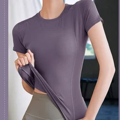 Women's Yoga Top Crew Neck Quick Dry Lightweight Breathable Mesh Short Sleeve Sports Solid Color Tee Tshirt Top For Running Fitness Yoga Loose Fit Activewear