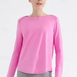 Women's Yoga Top Crew Neck Quick Dry Lightweight Breathable Split Long Sleeve Sports Solid Color Tee Tshirt Top For Running Fitness Yoga Loose Fit Activewear