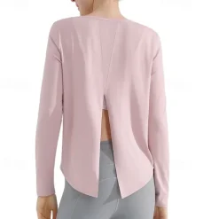 Women's Yoga Top Crew Neck Quick Dry Lightweight Breathable Split Long Sleeve Sports Solid Color Tee Tshirt Top For Running Fitness Yoga Loose Fit Activewear