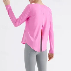 Women's Yoga Top Crew Neck Quick Dry Lightweight Breathable Split Long Sleeve Sports Solid Color Tee Tshirt Top For Running Fitness Yoga Loose Fit Activewear