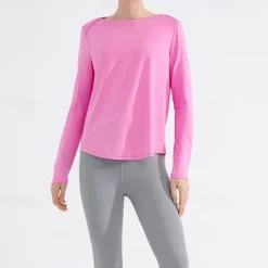 Women's Yoga Top Crew Neck Quick Dry Lightweight Breathable Split Long Sleeve Sports Solid Color Tee Tshirt Top For Running Fitness Yoga Loose Fit Activewear