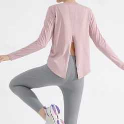 Women's Yoga Top Crew Neck Quick Dry Lightweight Breathable Split Long Sleeve Sports Solid Color Tee Tshirt Top For Running Fitness Yoga Loose Fit Activewear