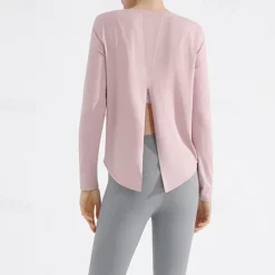 Women's Yoga Top Crew Neck Quick Dry Lightweight Breathable Split Long Sleeve Sports Solid Color Tee Tshirt Top For Running Fitness Yoga Loose Fit Activewear