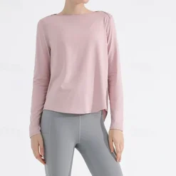 Women's Yoga Top Crew Neck Quick Dry Lightweight Breathable Split Long Sleeve Sports Solid Color Tee Tshirt Top For Running Fitness Yoga Loose Fit Activewear