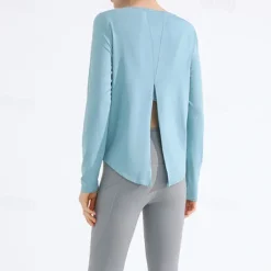 Women's Yoga Top Crew Neck Quick Dry Lightweight Breathable Split Long Sleeve Sports Solid Color Tee Tshirt Top For Running Fitness Yoga Loose Fit Activewear