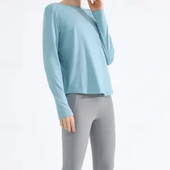 Women's Yoga Top Crew Neck Quick Dry Lightweight Breathable Split Long Sleeve Sports Solid Color Tee Tshirt Top For Running Fitness Yoga Loose Fit Activewear