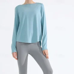 Women's Yoga Top Crew Neck Quick Dry Lightweight Breathable Split Long Sleeve Sports Solid Color Tee Tshirt Top For Running Fitness Yoga Loose Fit Activewear