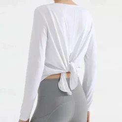 Women's Yoga Top Crew Neck Quick Dry Lightweight Breathable Split Long Sleeve Sports Solid Color Tee Tshirt Top For Running Fitness Yoga Loose Fit Activewear