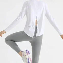 Women's Yoga Top Crew Neck Quick Dry Lightweight Breathable Split Long Sleeve Sports Solid Color Tee Tshirt Top For Running Fitness Yoga Loose Fit Activewear