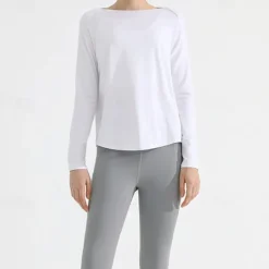 Women's Yoga Top Crew Neck Quick Dry Lightweight Breathable Split Long Sleeve Sports Solid Color Tee Tshirt Top For Running Fitness Yoga Loose Fit Activewear