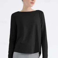 Women's Yoga Top Crew Neck Quick Dry Lightweight Breathable Split Long Sleeve Sports Solid Color Tee Tshirt Top For Running Fitness Yoga Loose Fit Activewear