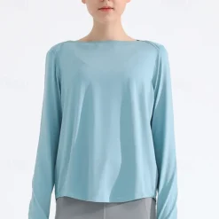 Women's Yoga Top Crew Neck Quick Dry Lightweight Breathable Split Long Sleeve Sports Solid Color Tee Tshirt Top For Running Fitness Yoga Loose Fit Activewear