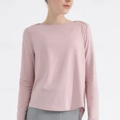 Women's Yoga Top Crew Neck Quick Dry Lightweight Breathable Split Long Sleeve Sports Solid Color Tee Tshirt Top For Running Fitness Yoga Loose Fit Activewear