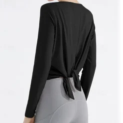 Women's Yoga Top Crew Neck Quick Dry Lightweight Breathable Split Long Sleeve Sports Solid Color Tee Tshirt Top For Running Fitness Yoga Loose Fit Activewear