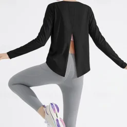 Women's Yoga Top Crew Neck Quick Dry Lightweight Breathable Split Long Sleeve Sports Solid Color Tee Tshirt Top For Running Fitness Yoga Loose Fit Activewear