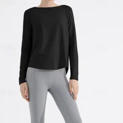 Women's Yoga Top Crew Neck Quick Dry Lightweight Breathable Split Long Sleeve Sports Solid Color Tee Tshirt Top For Running Fitness Yoga Loose Fit Activewear