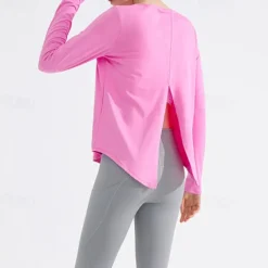 Women's Yoga Top Crew Neck Quick Dry Lightweight Breathable Split Long Sleeve Sports Solid Color Tee Tshirt Top For Running Fitness Yoga Loose Fit Activewear