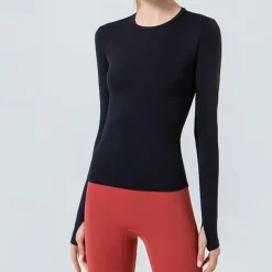 Women's Yoga Top Stand Collar Quick Dry Lightweight Breathable Thumbhole Long Sleeve Sports Solid Color Base Layer Top For Running Fitness Yoga Slim Activewear