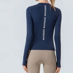 Women's Yoga Top Stand Collar Quick Dry Lightweight Breathable Thumbhole Long Sleeve Sports Solid Color Base Layer Top For Running Fitness Yoga Slim Activewear