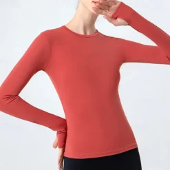 Women's Yoga Top Stand Collar Quick Dry Lightweight Breathable Thumbhole Long Sleeve Sports Solid Color Base Layer Top For Running Fitness Yoga Slim Activewear