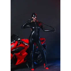 Women's Zentai Suits Motorcycle Girl Super Heroine Feline Femme Fatale Jumpsuit Costume Fifty Shades Sexy Lady Catwoman Shiny Catsuit Leotard Onesie Headpiece