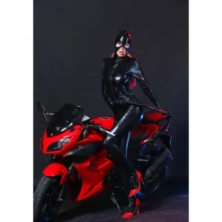 Women's Zentai Suits Motorcycle Girl Super Heroine Feline Femme Fatale Jumpsuit Costume Fifty Shades Sexy Lady Catwoman Shiny Catsuit Leotard Onesie Headpiece