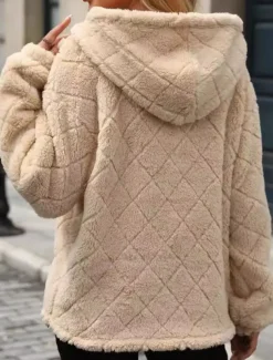 Women's Zip Up Hoodie Sweatshirt Casual Sherpa Fleece Plain Street Dailywear Hooded Pocket Half Zip Long Sleeve Black Red Beige Fall Winter